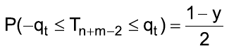 P(−qₜ ≤ Tₙ₊ₘ₋₂ ≤ qₜ) = (1 − y)/2