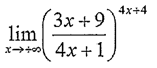 Limite, quando x tende a mais infinito, de (3x + 9) sobre (4x + 1), elevado a 4x + 4.