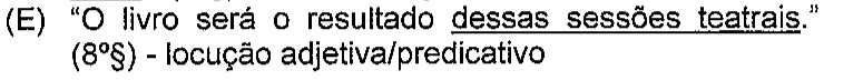 Recorte da alternativa (E) da questão 20 na prova original, com sublinhado em: dessas sessões teatrais.