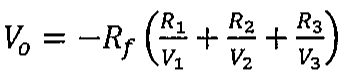 Vo igual a menos Rf vezes (R1/V1 + R2/V2 + R3/V3)