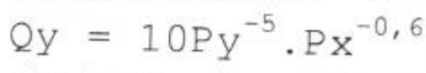 Fórmula: Qy = 10 Py elevado a -5 . Px elevado a -0,6