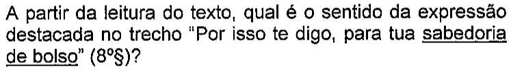 Enunciado como impresso, com a expressão “sabedoria de bolso” sublinhada.