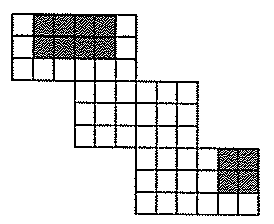 Planificação do cubo da alternativa (D): seis faces 3×3 dispostas em escada, com quadradinhos cinza em algumas faces.