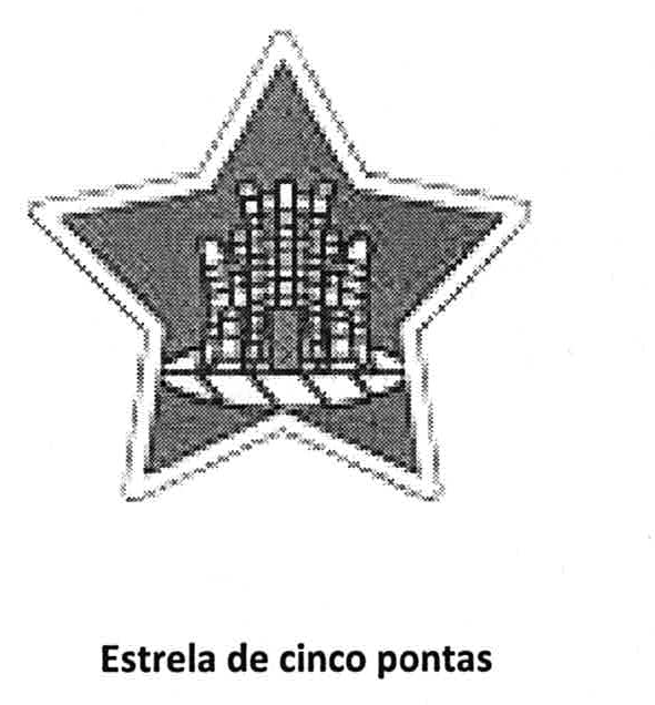 Estrela de cinco pontas com o desenho de um castelo ao centro, com a legenda “Estrela de cinco pontas”.