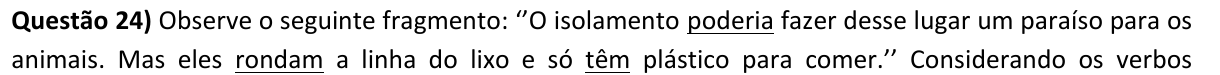 Trecho da questão 24 em que os verbos poderia, rondam e têm aparecem sublinhados.