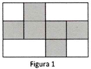 Figura 1: placa retangular dividida em quadrados iguais, 3 linhas por 4 colunas na região central; seis quadrados sombreados formam a planificação de um cubo em cruz.