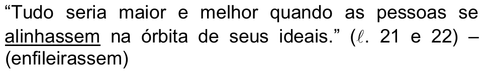 Alternativa a reproduzida do original, com a palavra “alinhassem” sublinhada.