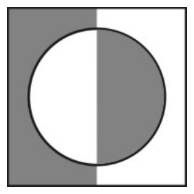 Fotografia com metade esquerda escura; na região circular da lente, a metade esquerda aparece clara e a metade direita escura.