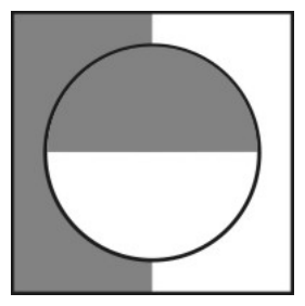 Fotografia com metade esquerda escura; na região circular da lente, a metade superior aparece escura e a inferior clara.