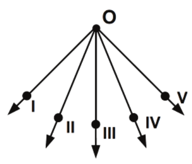 Alternativa C: vetores em todas as posições apontando para fora/para baixo, ao longo da direção do fio, afastando-se de O.