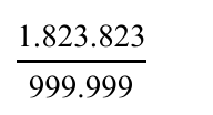 Fração com numerador 1.823.823 e denominador 999.999.