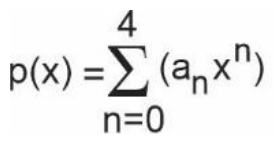 p(x) = somatório, de n = 0 até 4, de (aₙxⁿ)