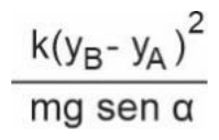 k·(y_B − y_A)² dividido por (m·g·sen α)