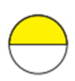 Gráfico de setores com metade em amarelo.