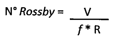 Equação: Nº Rossby igual a V dividido pelo produto f vezes R.