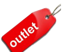Etiqueta vermelha de loja com a palavra “outlet”.