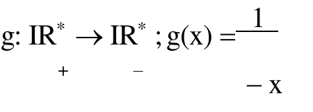 Alternativa a: g: IR asterisco índice mais → IR asterisco índice menos; g(x) = 1 sobre −x.