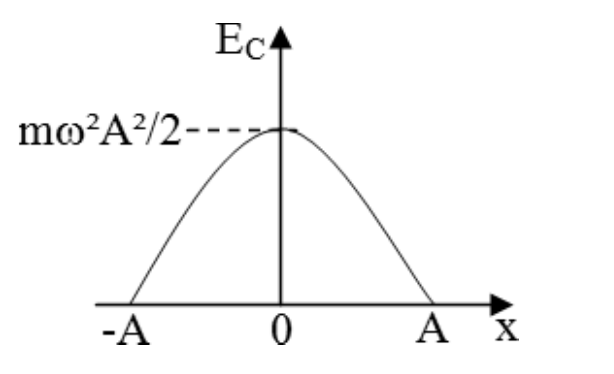 Alternativa a: gráfico Ec × x: parábola com concavidade para baixo, nula em −A e em A, com máximo mω²A²/2 em x = 0.