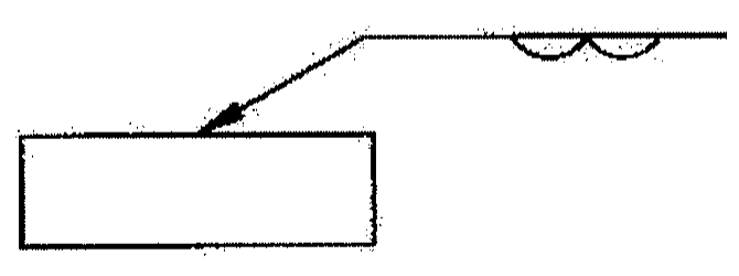 Símbolo de soldagem: linha de referência horizontal com dois semicírculos adjacentes voltados para baixo sobre a linha, ligada por uma seta inclinada que aponta para a face superior de uma peça retangular.