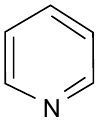Fórmula estrutural da piridina: anel hexagonal aromático com um átomo de nitrogênio (N) no anel.