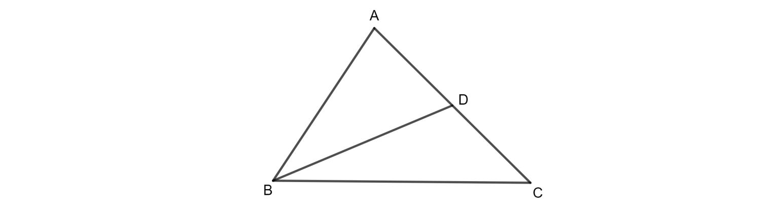 Figura: triângulo ABC com A no alto, B à esquerda e C à direita na base; o ponto D está sobre o lado AC e é ligado a B pelo segmento BD, dividindo o triângulo em dois.