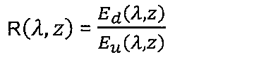 Fórmula: R(λ, z) = Ed(λ, z) dividido por Eu(λ, z).