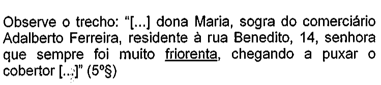 Trecho no original com a palavra “friorenta” sublinhada.