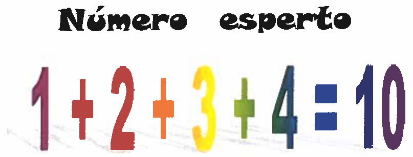 Ilustração com o título “Número esperto” e a expressão colorida 1 + 2 + 3 + 4 = 10.