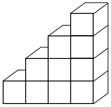 Pilha de dez cubos em forma de escada, com colunas de 1, 2, 3 e 4 cubos, da esquerda para a direita.