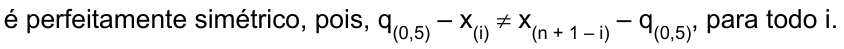 é perfeitamente simétrico, pois, q índice (0,5) – x índice (i) ≠ x índice (n + 1 – i) – q índice (0,5), para todo i.