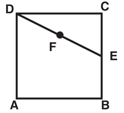 Quadrado ABCD com vértices D e C no alto, A e B embaixo; E no lado BC, segmento de D a E e ponto F sobre o segmento DE.