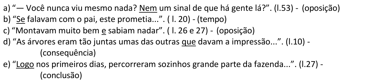 Alternativas da questão 10 com as expressões sublinhadas: Nem (a), Se (b), e (c), que (d) e Logo (e).