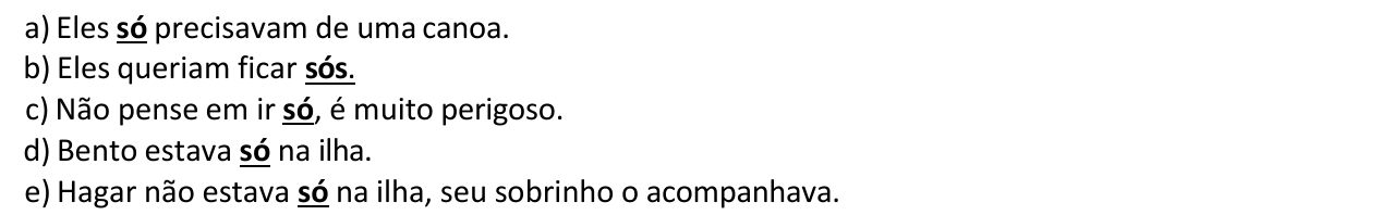Alternativas da questão 12 com o termo destacado em negrito sublinhado: só (a), sós (b), só (c), só (d) e só (e).