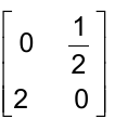 Matriz 2 por 2: primeira linha 0 e 1/2; segunda linha 2 e 0.