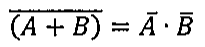 Igualdade: complemento de (A + B) = complemento de A · complemento de B.
