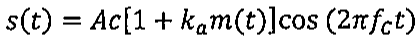 Fórmula: s(t) = Ac[1 + k_a m(t)] cos(2π f_C t).