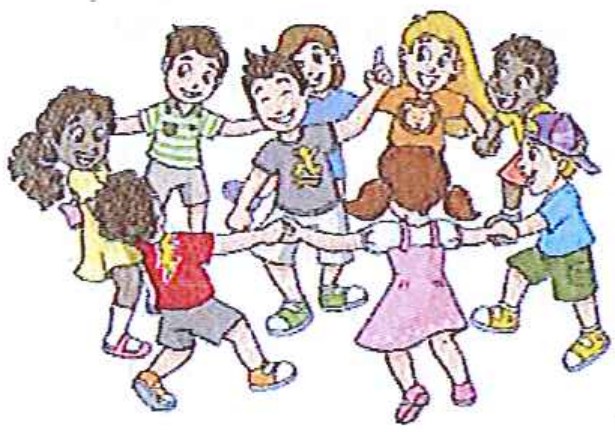 Ilustração: crianças de mãos dadas brincando de roda.