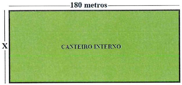 Retângulo verde com a inscrição “CANTEIRO INTERNO”, comprimento indicado de 180 metros e largura indicada por X.
